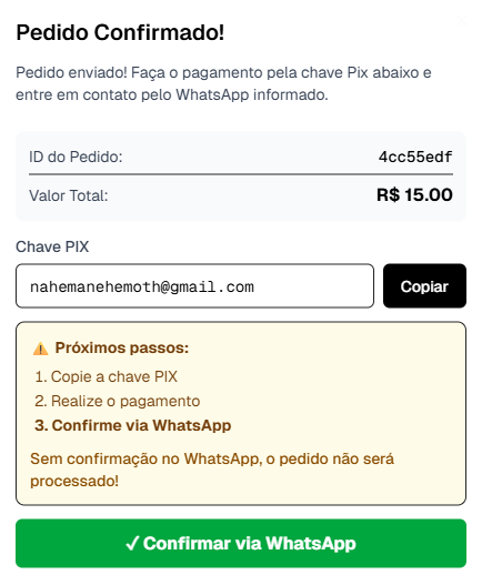 Modal de confirmação de pedido com chave PIX